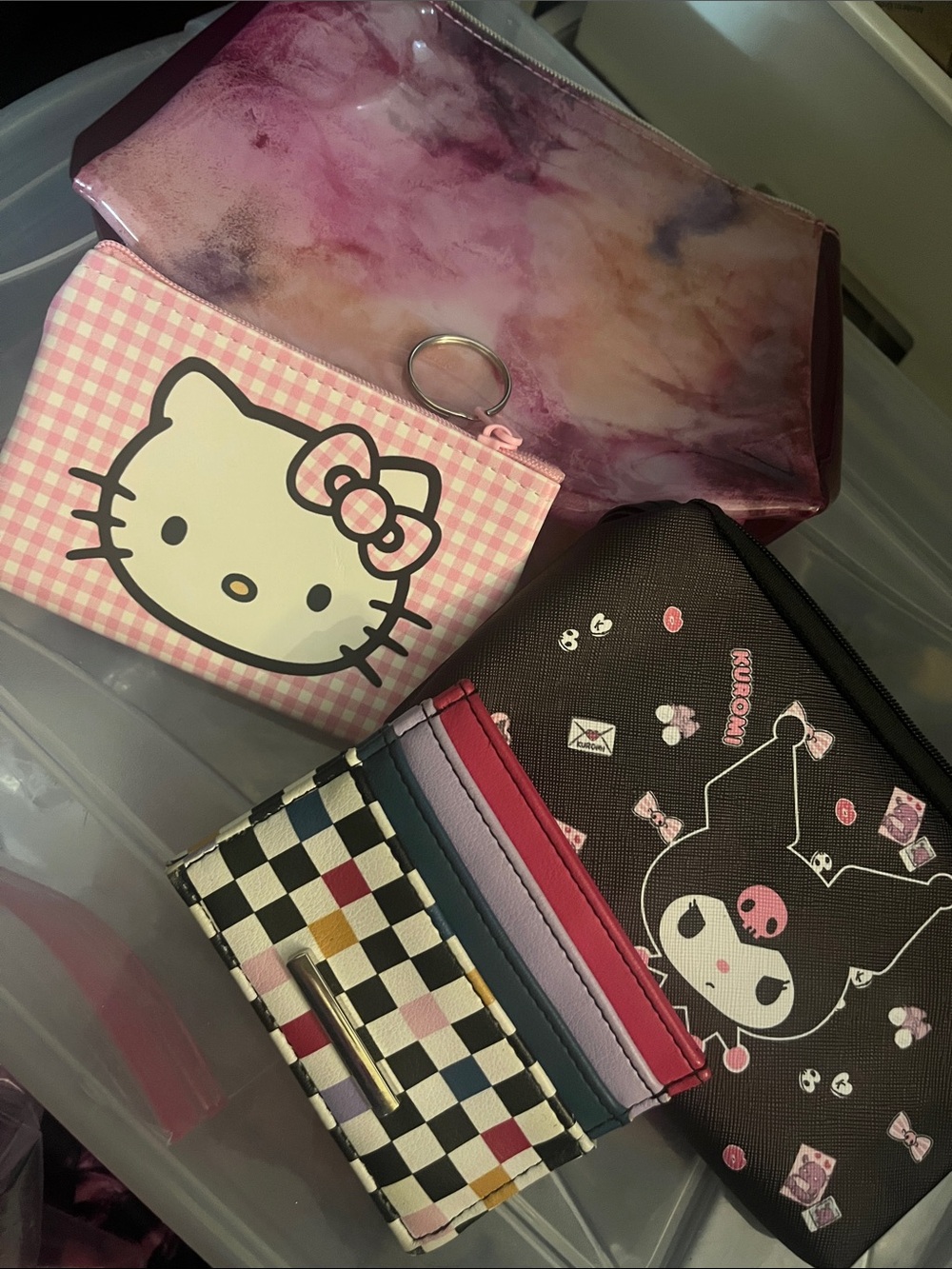 Hello Kitty Pink Gingham Coin Pouch, Wallet/ Card Holder /pouch 4 pc set 66